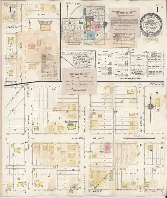 Sanborn Fire Insurance Map from Tecumseh, Pottawatomie County, Oklahoma (1944), Sheet #0001 - Complete Map Set gallery image, historic Sanborn map, vintage wall art, Oklahoma Oklahoma