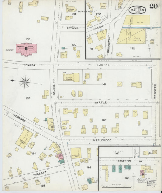 Sanborn Fire Insurance Map from Malden, Middlesex County, Massachusetts (1892), Sheet #0020 - Historic Sanborn Fire Insurance Map Print, vintage old map wall art, antique decor, genealogy gift, Massachusetts Massachusetts map