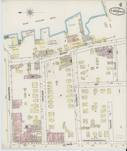 Sanborn Fire Insurance Map from South Norwalk, Fairfield County, Connecticut (1889), Sheet #0004 - Complete Map Set gallery image, historic Sanborn map, vintage wall art, Connecticut Connecticut