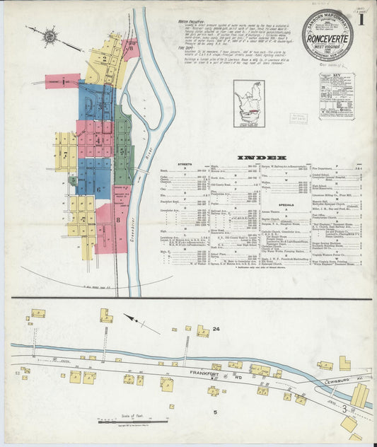 Sanborn Fire Insurance Map from Ronceverte, Greenbrier County, West Virginia (1921), Sheet #0001 - Complete Map Set gallery image, historic Sanborn map, vintage wall art, West Virginia West Virginia