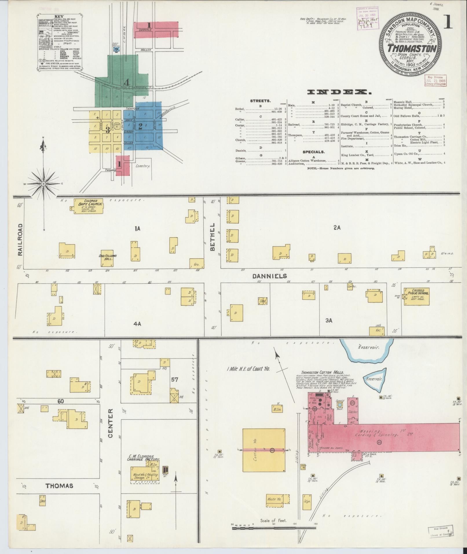 Sanborn Fire Insurance Map from Thomaston, Upson County, Georgia (1905), Sheet #0001 - Complete Map Set gallery image, historic Sanborn map, vintage wall art, Georgia Georgia