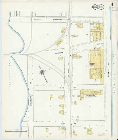 Sanborn Fire Insurance Map from Ocean City, Worcester County, Maryland (1911), Sheet #0004 - Complete Map Set gallery image, historic Sanborn map, vintage wall art, Maryland Maryland