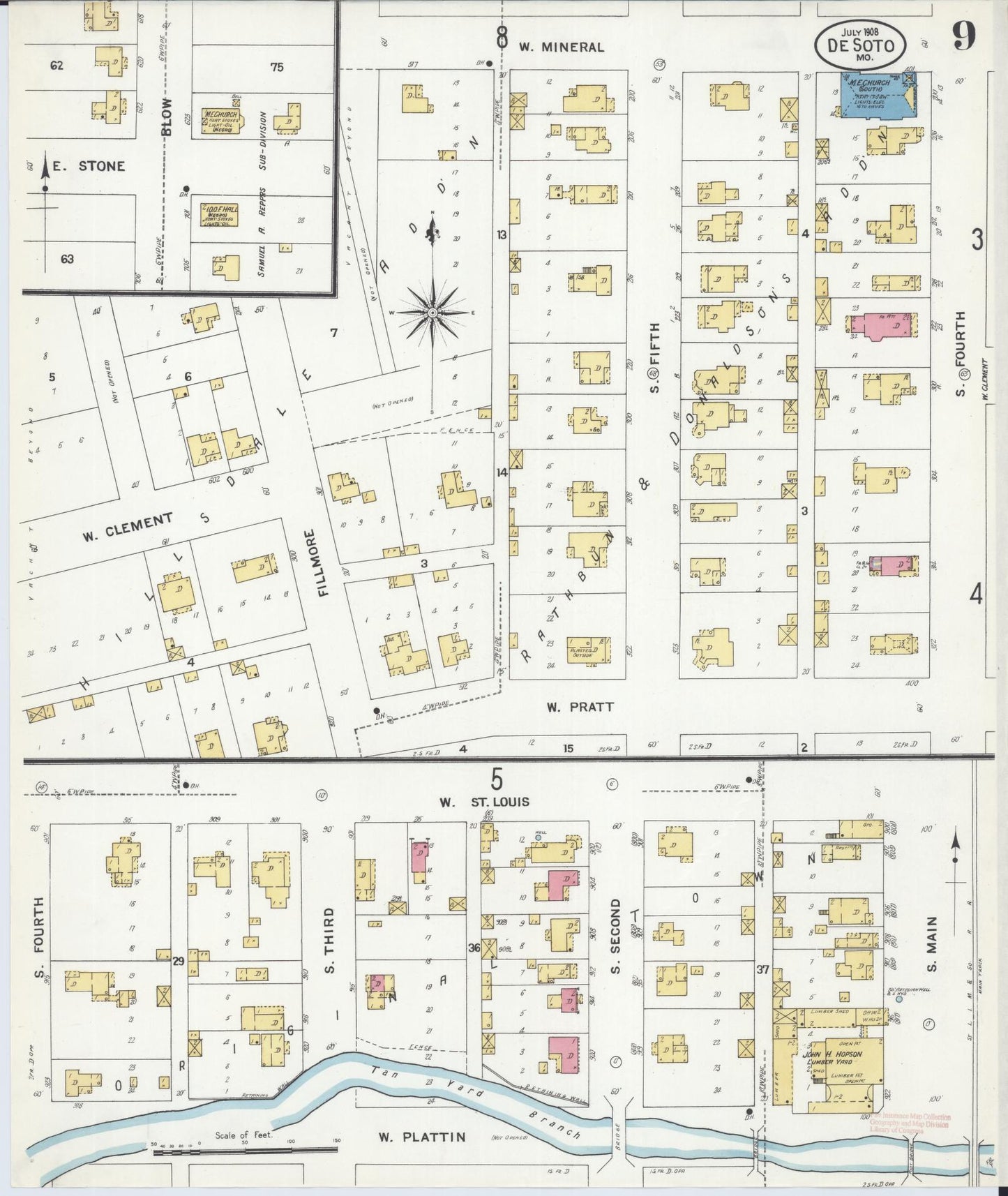 Sanborn Fire Insurance Map from De Soto, Jefferson County, Missouri (1908), Sheet #0009 - Complete Map Set gallery image, historic Sanborn map, vintage wall art, Missouri Missouri