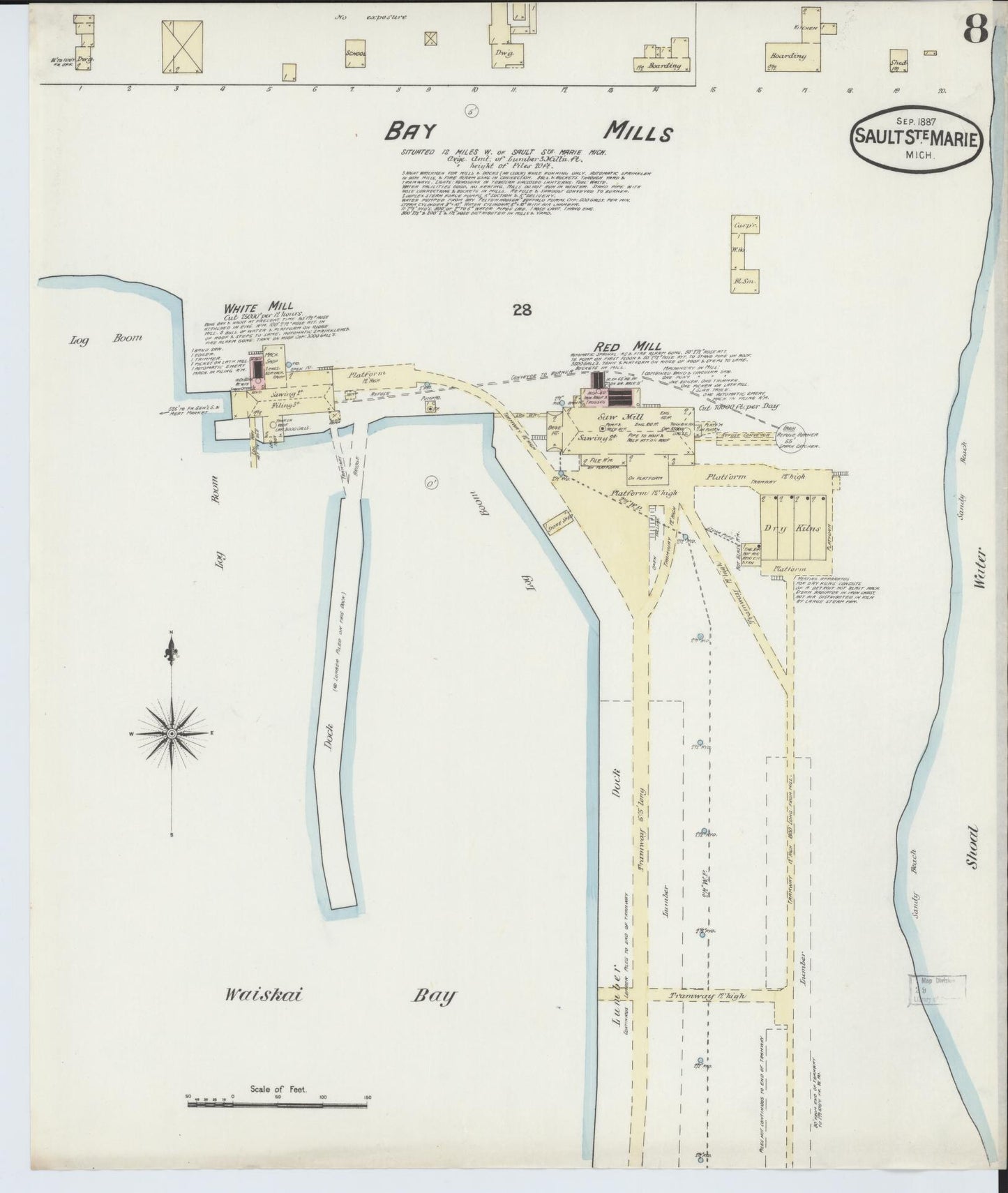 Sanborn Fire Insurance Map from Sault Sainte Marie, Chippewa County, Michigan (1887), Sheet #0008 - Complete Map Set gallery image, historic Sanborn map, vintage wall art, Michigan Michigan