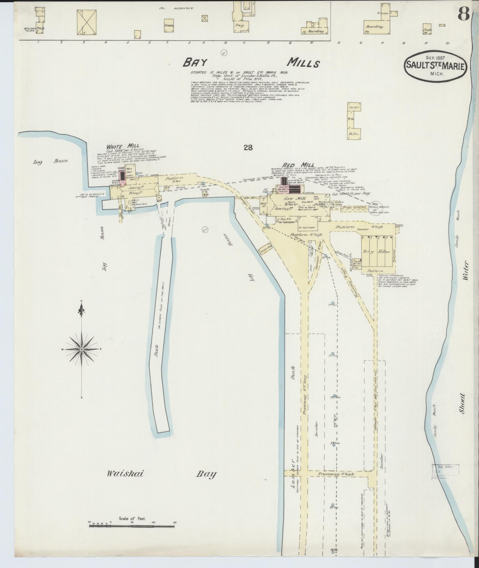 Sanborn Fire Insurance Map from Sault Sainte Marie, Chippewa County, Michigan (1887), Sheet #0008 - Complete Map Set gallery image, historic Sanborn map, vintage wall art, Michigan Michigan