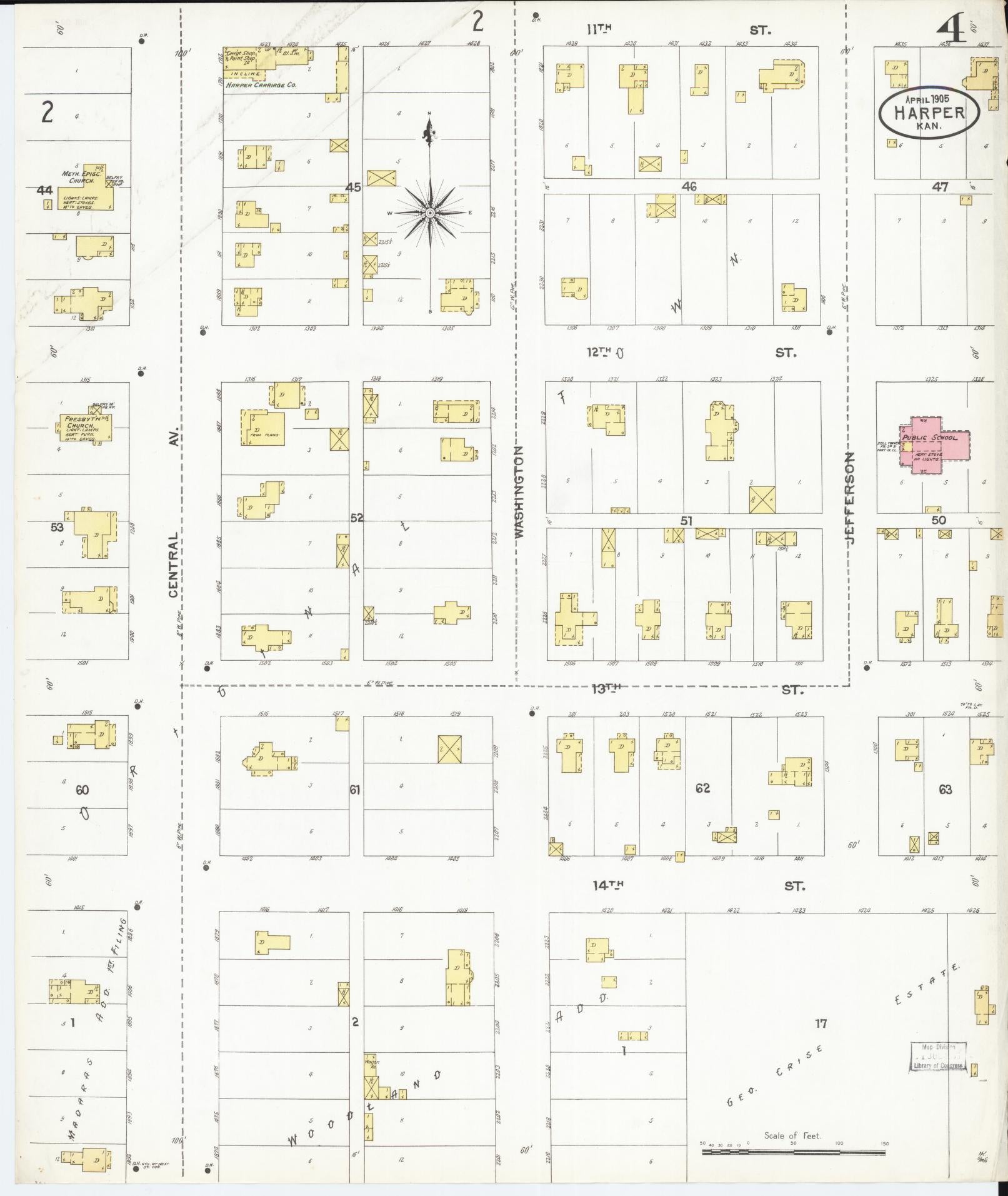 Sanborn Fire Insurance Map from Harper, Harper County, Kansas (1905), Sheet #0004 - Historic Sanborn Fire Insurance Map Print, vintage old map wall art, antique decor, genealogy gift, Kansas Kansas map