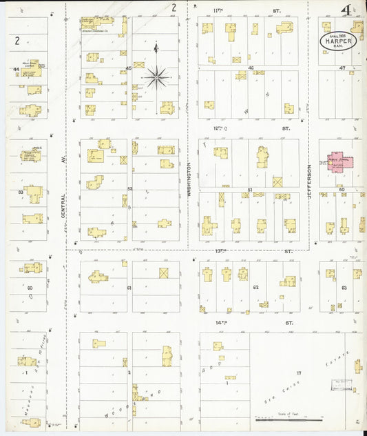 Sanborn Fire Insurance Map from Harper, Harper County, Kansas (1905), Sheet #0004 - Historic Sanborn Fire Insurance Map Print, vintage old map wall art, antique decor, genealogy gift, Kansas Kansas map