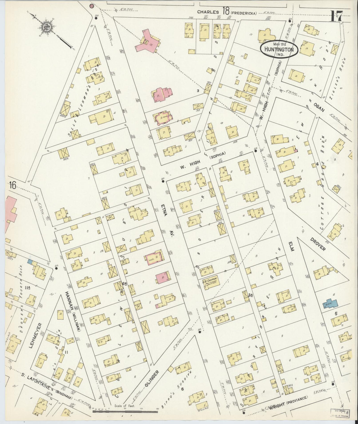 Sanborn Fire Insurance Map from Huntington, Huntington County, Indiana (1912), Sheet #0017 - Historic Sanborn Fire Insurance Map Print, vintage old map wall art, antique decor, genealogy gift, Indiana Indiana map