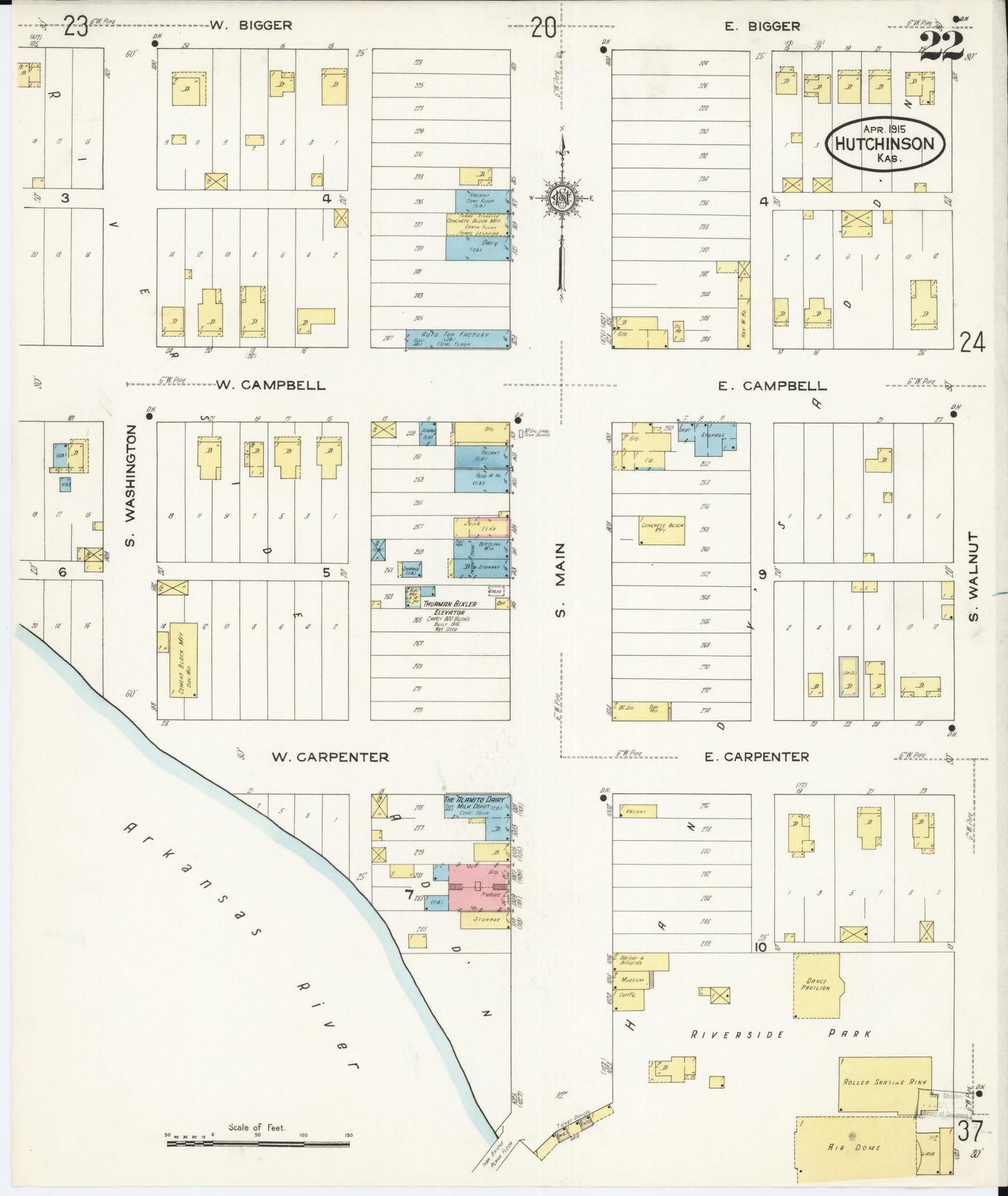 Sanborn Fire Insurance Map from Hutchinson, Reno County, Kansas (1915), Sheet #0023 - Complete Map Set gallery image, historic Sanborn map, vintage wall art, Kansas Kansas