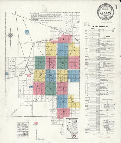 Sanborn Fire Insurance Map from Herrin, Williamson County, Illinois (1922), Sheet #0001 - Complete Map Set gallery image, historic Sanborn map, vintage wall art, Illinois Illinois