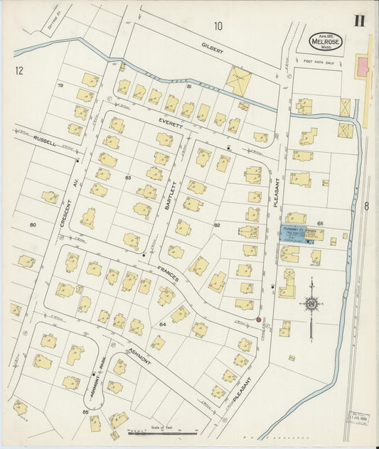 Sanborn Fire Insurance Map from Melrose, Middlesex County, Massachusetts (1915), Sheet #0011 - Historic Sanborn Fire Insurance Map Print, vintage old map wall art, antique decor, genealogy gift, Massachusetts Massachusetts map
