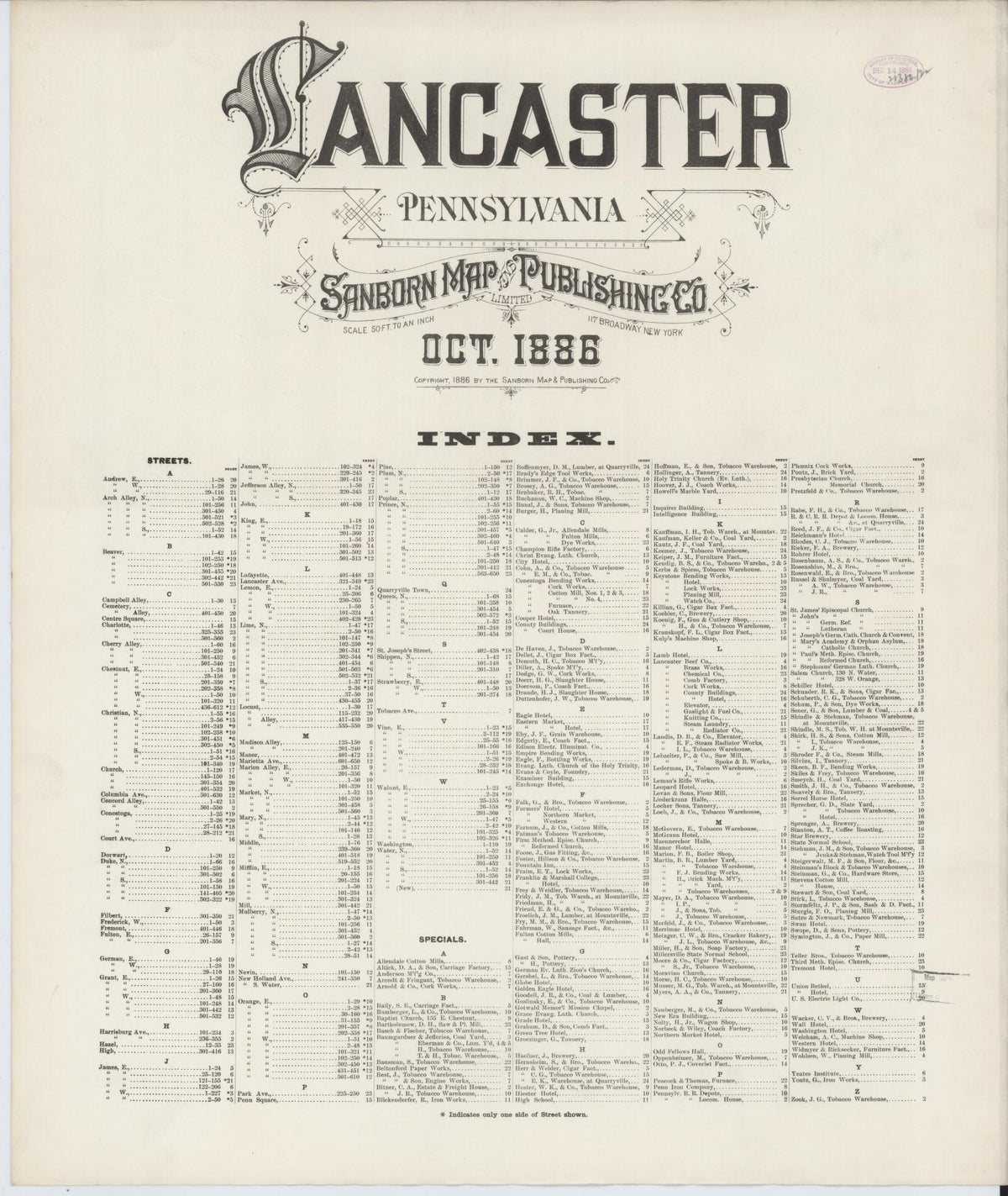 Sanborn Fire Insurance Map from Lancaster, Lancaster County, Pennsylvania (1888), Sheet #0001 - Historic Sanborn Fire Insurance Map Print, vintage old map wall art, antique decor, genealogy gift, Pennsylvania Pennsylvania map