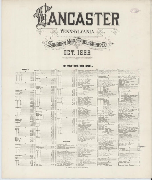 Sanborn Fire Insurance Map from Lancaster, Lancaster County, Pennsylvania (1888), Sheet #0001 - Historic Sanborn Fire Insurance Map Print, vintage old map wall art, antique decor, genealogy gift, Pennsylvania Pennsylvania map