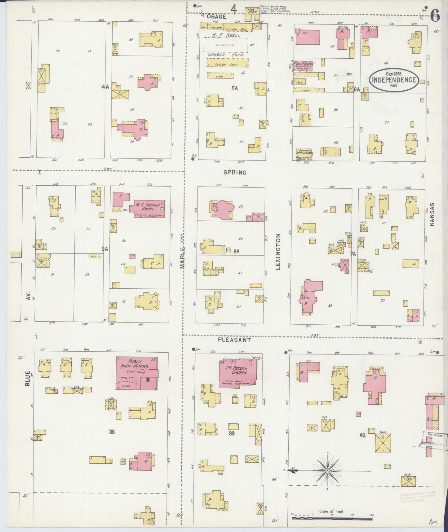 Sanborn Fire Insurance Map from Independence, Jackson County, Missouri (1898), Sheet #0006 - Historic Sanborn Fire Insurance Map Print, vintage old map wall art, antique decor, genealogy gift, Missouri Missouri map