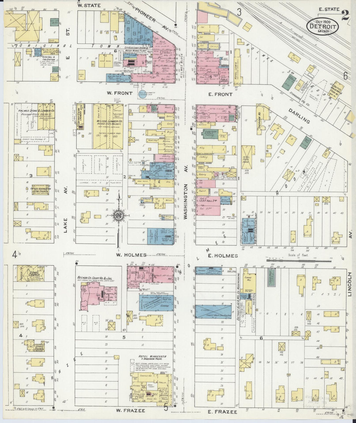 Sanborn Fire Insurance Map from Detroit Lakes, Becker County, Minnesota (1909), Sheet #0002 - Complete Map Set gallery image, historic Sanborn map, vintage wall art, Minnesota Minnesota