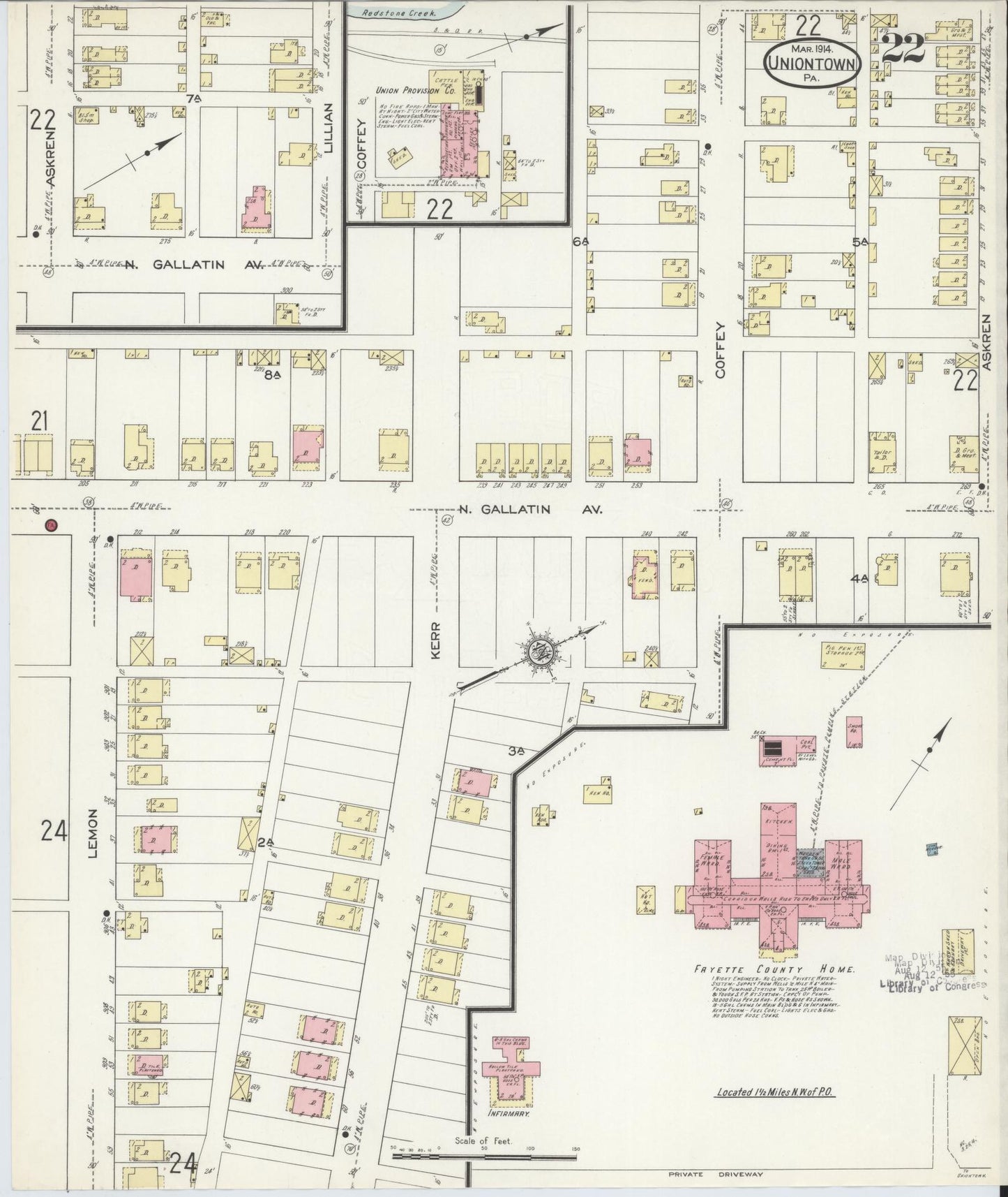Sanborn Fire Insurance Map from Uniontown, Fayette County, Pennsylvania (1914), Sheet #0022 - Complete Map Set gallery image, historic Sanborn map, vintage wall art, Pennsylvania Pennsylvania
