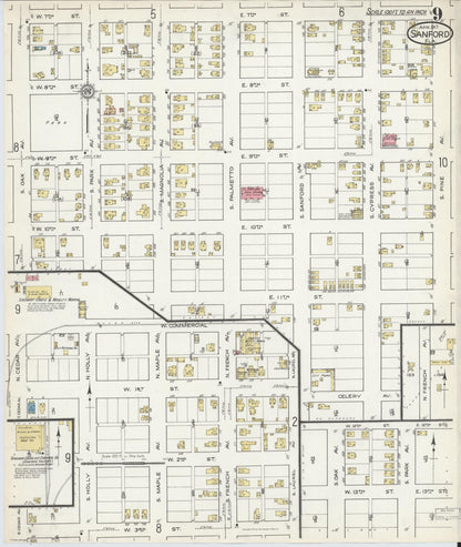 Sanborn Fire Insurance Map from Sanford, Seminole County, Florida (1917), Sheet #0009 - Complete Map Set gallery image, historic Sanborn map, vintage wall art, Florida Florida