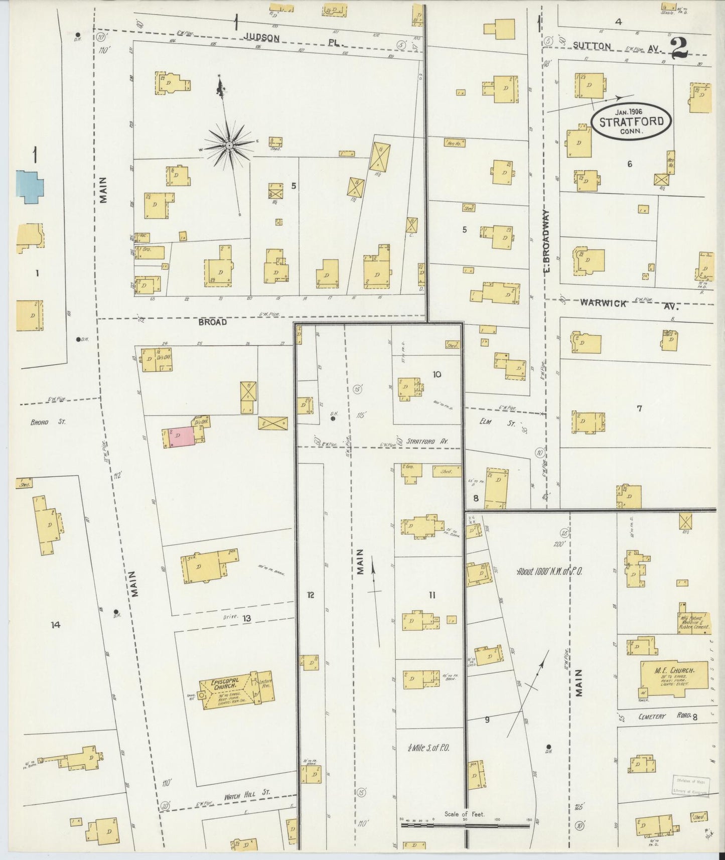Sanborn Fire Insurance Map from Stratford, Fairfield County, Connecticut (1906), Sheet #0002 - Complete Map Set gallery image, historic Sanborn map, vintage wall art, Connecticut Connecticut