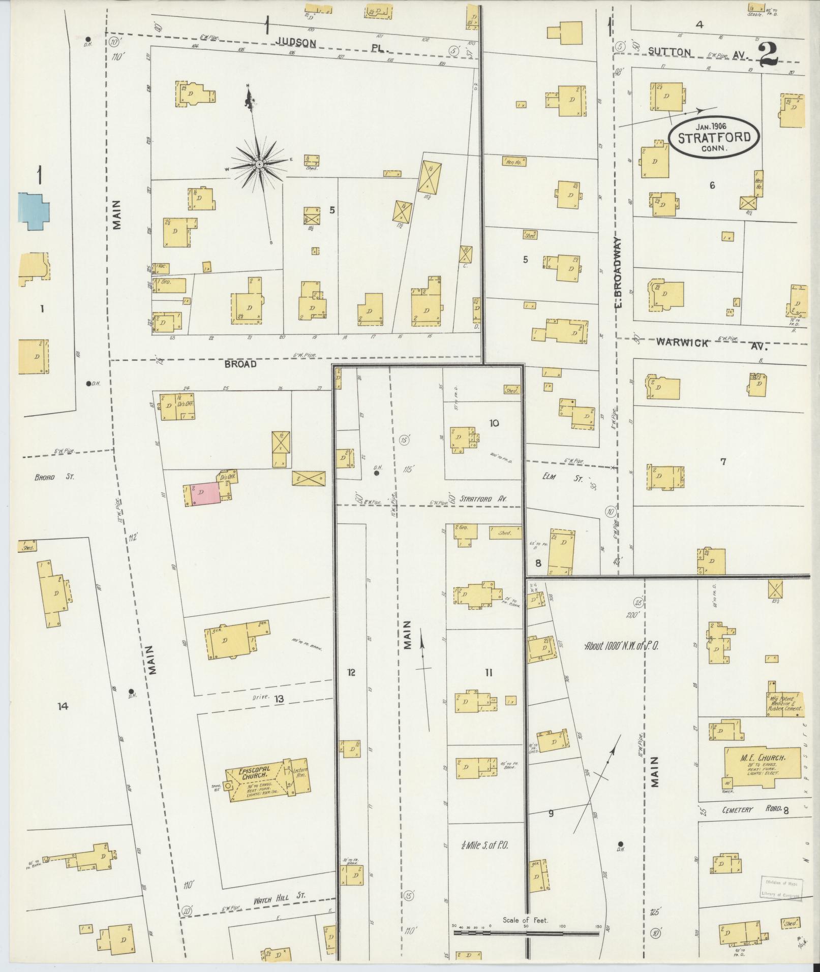 Sanborn Fire Insurance Map from Stratford, Fairfield County, Connecticut (1906), Sheet #0002 - Complete Map Set gallery image, historic Sanborn map, vintage wall art, Connecticut Connecticut