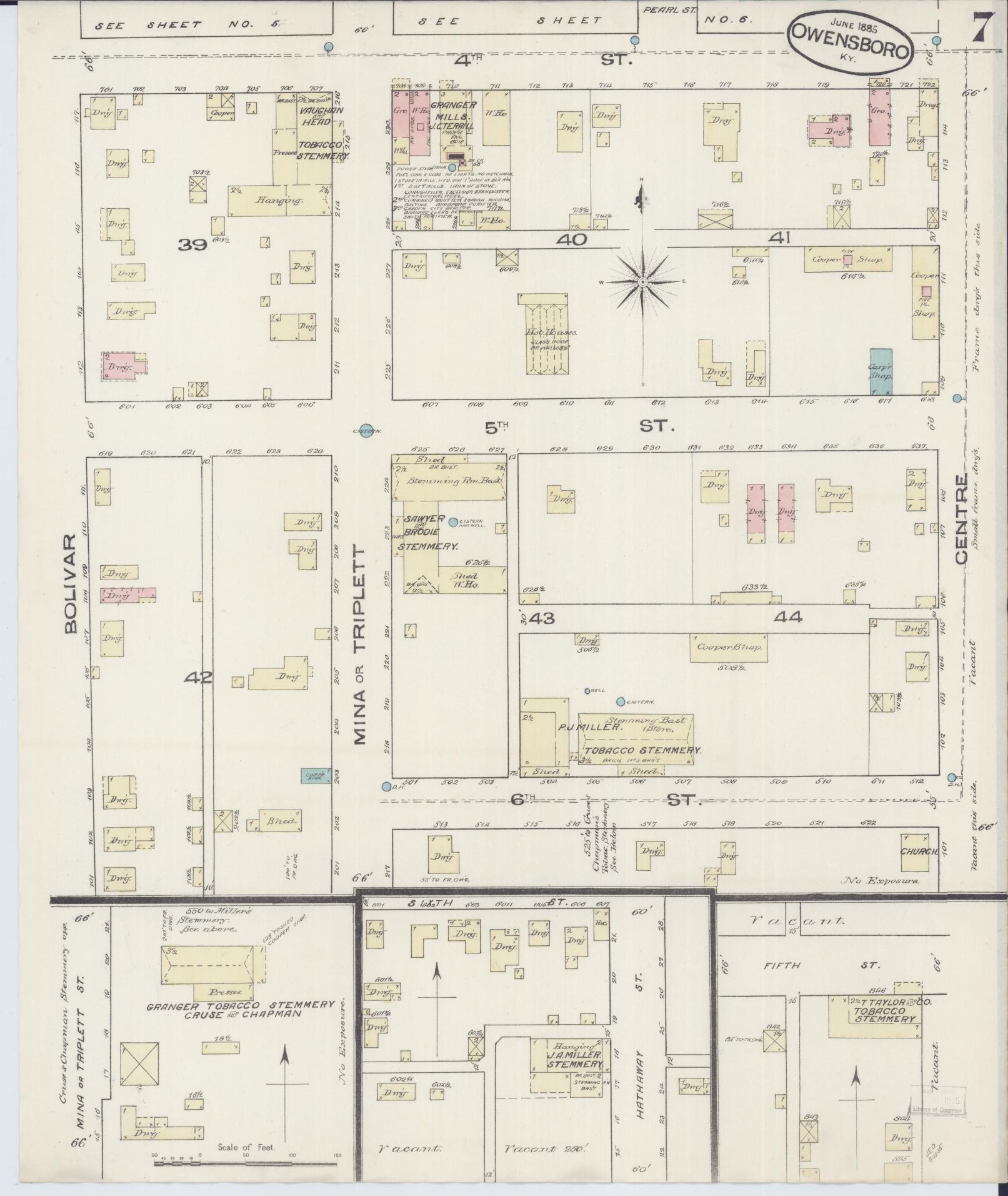 Sanborn Fire Insurance Map from Owensboro, Daviess County, Kentucky (1885), Sheet #0007 - Historic Sanborn Fire Insurance Map Print, vintage old map wall art, antique decor, genealogy gift, Kentucky Kentucky map