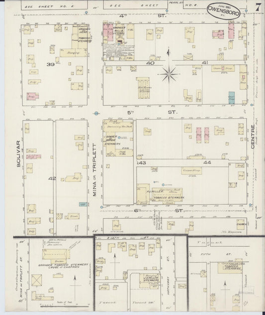 Sanborn Fire Insurance Map from Owensboro, Daviess County, Kentucky (1885), Sheet #0007 - Historic Sanborn Fire Insurance Map Print, vintage old map wall art, antique decor, genealogy gift, Kentucky Kentucky map