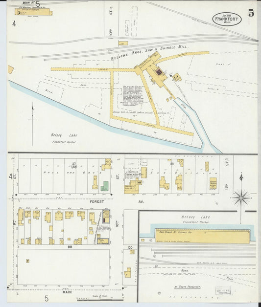 Sanborn Fire Insurance Map from Frankfort, Benzie County, Michigan (1899), Sheet #0005 - Historic Sanborn Fire Insurance Map Print, vintage old map wall art, antique decor, genealogy gift, Michigan Michigan map