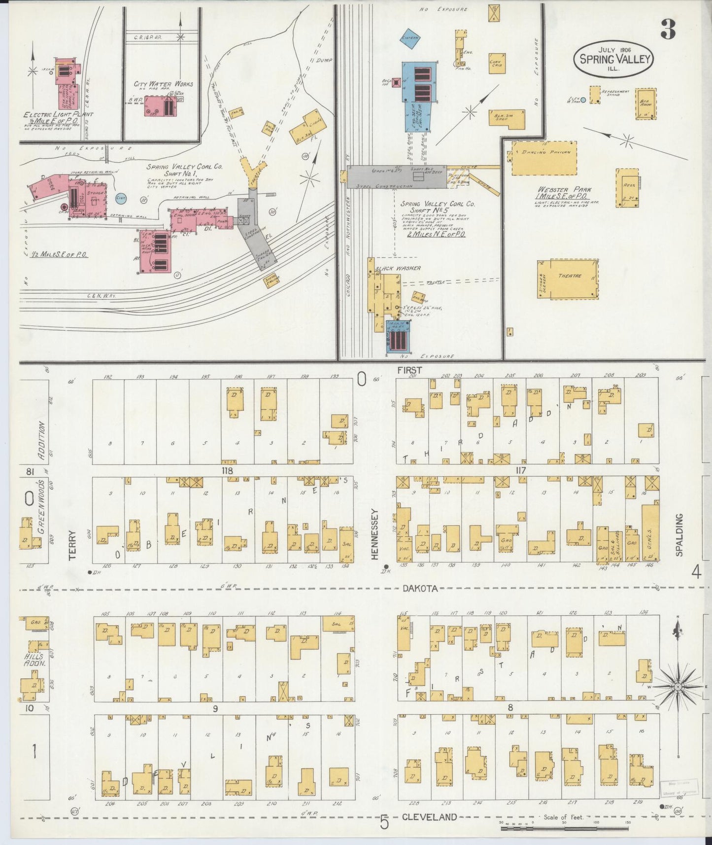Sanborn Fire Insurance Map from Spring Valley, Bureau County, Illinois (1906), Sheet #0003 - Complete Map Set gallery image, historic Sanborn map, vintage wall art, Illinois Illinois