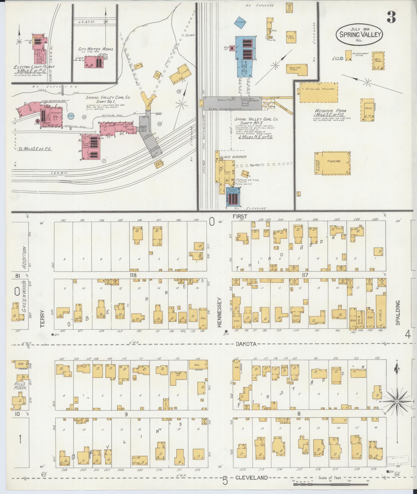 Sanborn Fire Insurance Map from Spring Valley, Bureau County, Illinois (1906), Sheet #0003 - Complete Map Set gallery image, historic Sanborn map, vintage wall art, Illinois Illinois