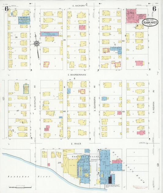 Sanborn Fire Insurance Map from Kankakee, Kankakee County, Illinois (1930), Sheet #0006 - Historic Sanborn Fire Insurance Map Print, vintage old map wall art, antique decor, genealogy gift, Illinois Illinois map
