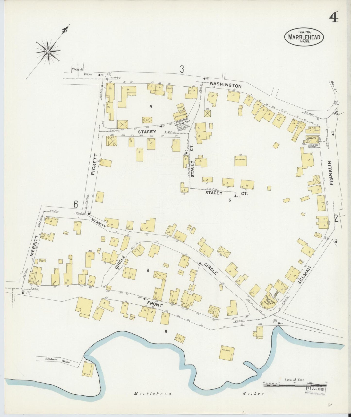 Sanborn Fire Insurance Map from Marblehead, Essex County, Massachusetts (1908), Sheet #0004 - Historic Sanborn Fire Insurance Map Print, vintage old map wall art, antique decor, genealogy gift, Massachusetts Massachusetts map