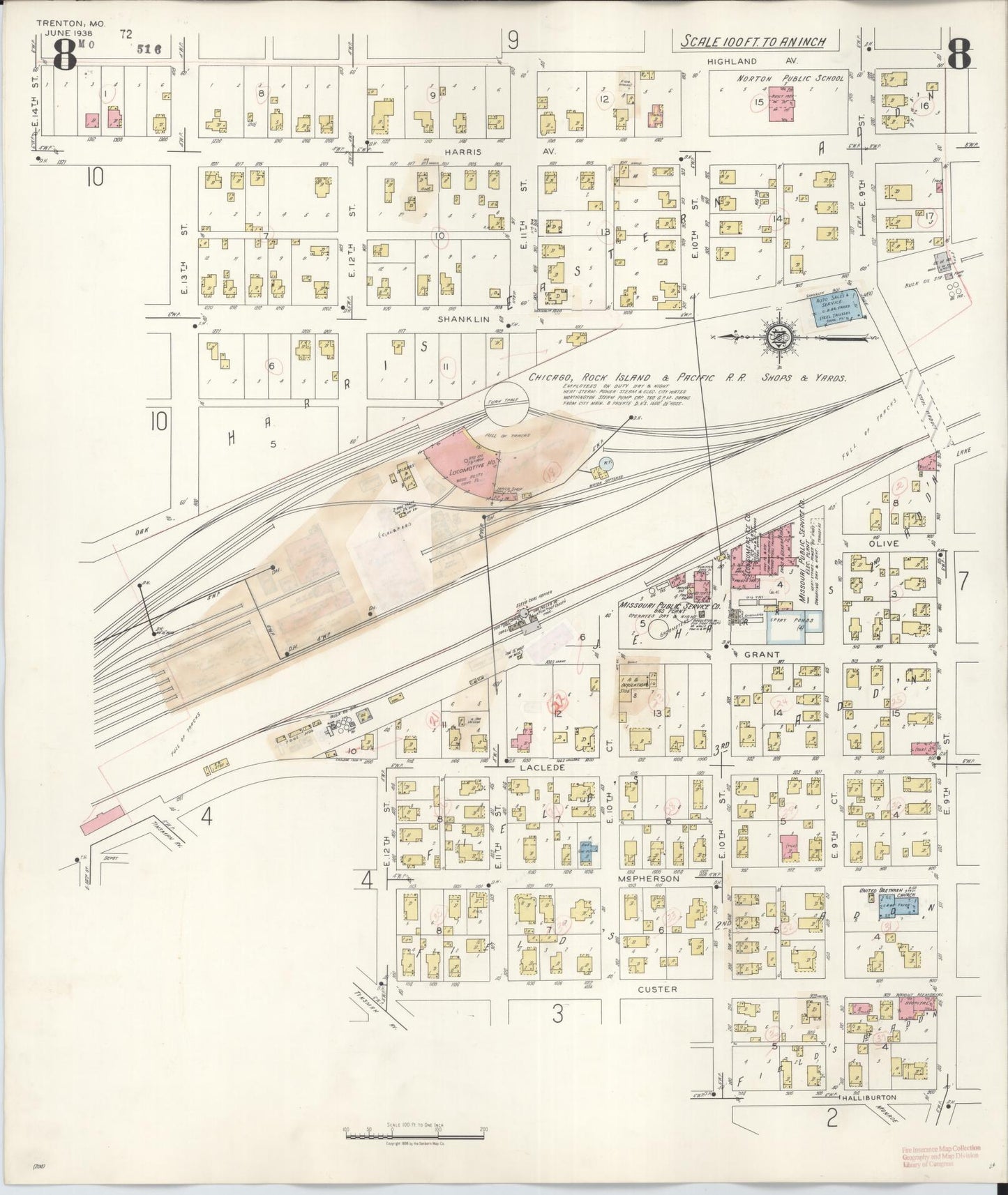 Sanborn Fire Insurance Map from Trenton, Grundy County, Missouri (1948), Sheet #0008 - Complete Map Set gallery image, historic Sanborn map, vintage wall art, Missouri Missouri