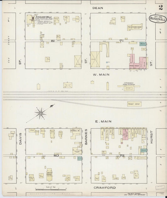 Sanborn Fire Insurance Map from Bushnell, Mcdonough County, Illinois (1886), Sheet #0002 - Historic Sanborn Fire Insurance Map Print, vintage old map wall art, antique decor, genealogy gift, Illinois Illinois map
