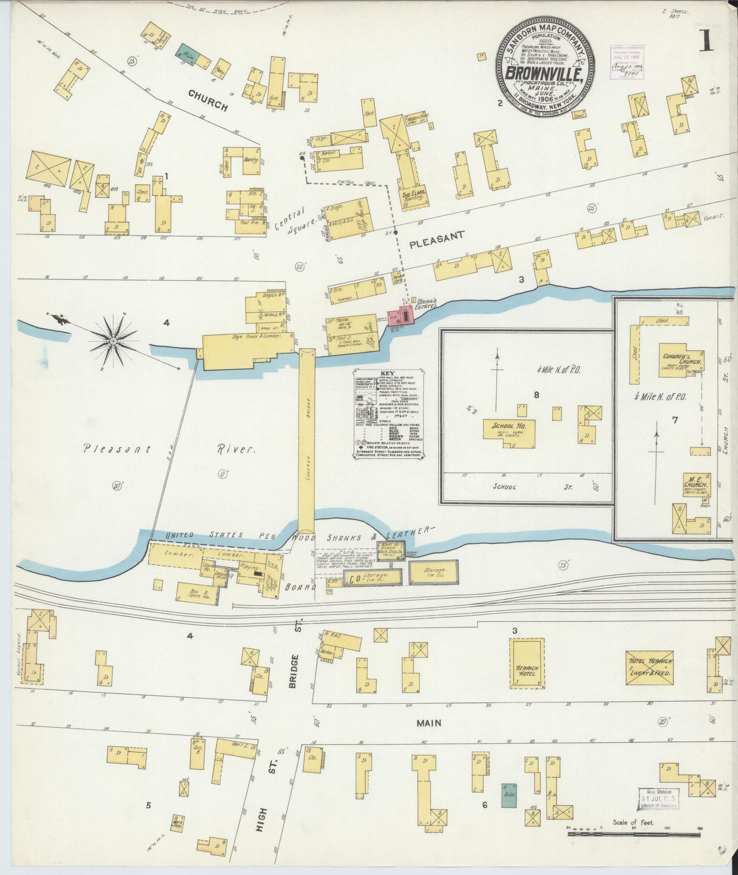 Sanborn Fire Insurance Map from Brownville, Piscataquis County, Maine. (1906) – Historic Sanborn Fire Insurance Map Print