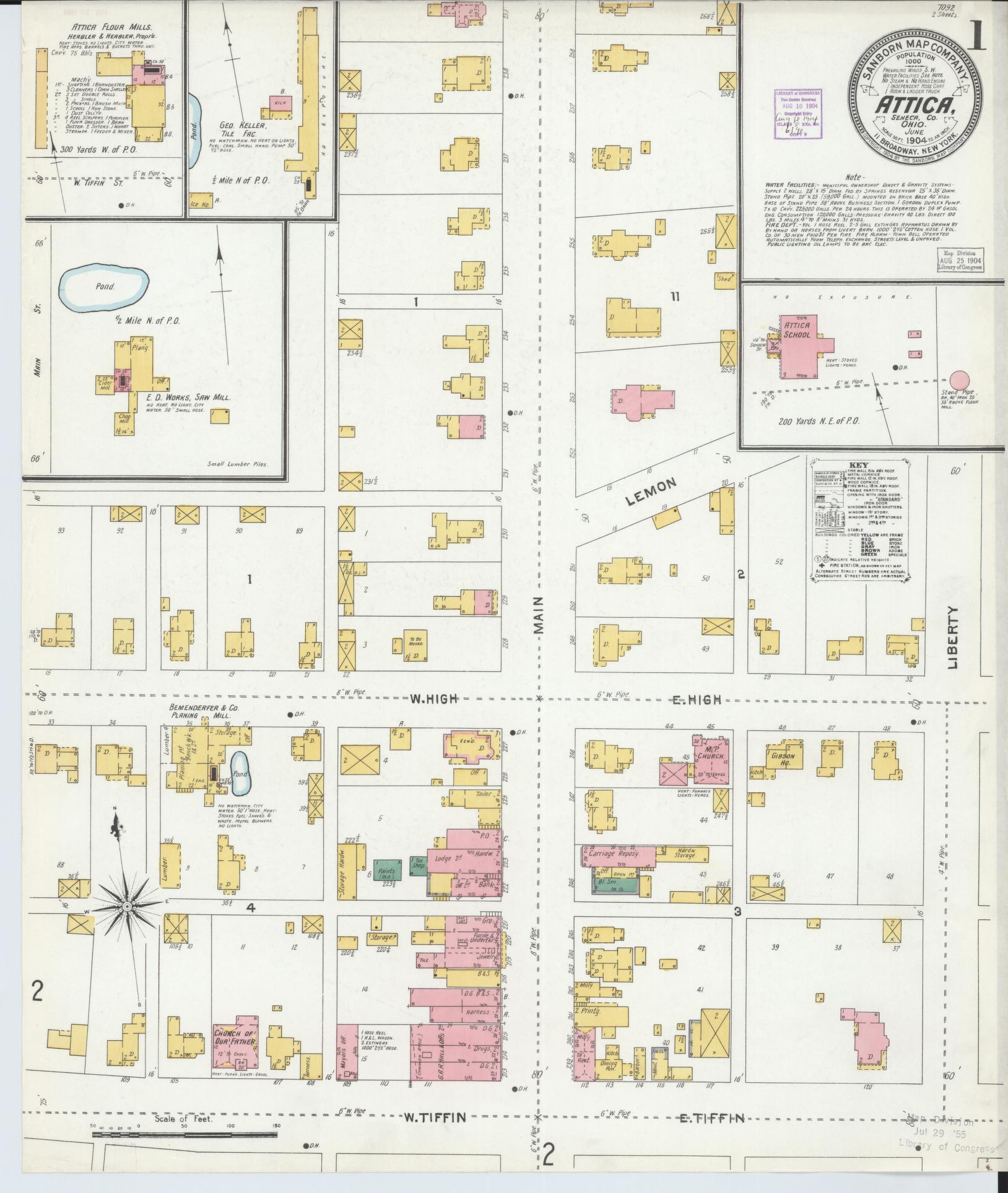 Sanborn Fire Insurance Map from Attica, Seneca County, Ohio (1904), Sheet #0001 - Historic Sanborn Fire Insurance Map Print, vintage old map wall art, antique decor, genealogy gift, Ohio Ohio map