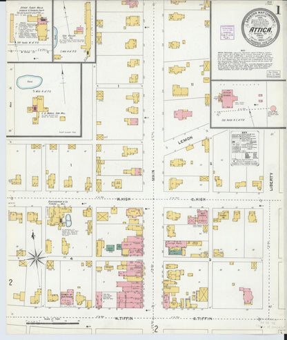 Sanborn Fire Insurance Map from Attica, Seneca County, Ohio (1904), Sheet #0001 - Historic Sanborn Fire Insurance Map Print, vintage old map wall art, antique decor, genealogy gift, Ohio Ohio map