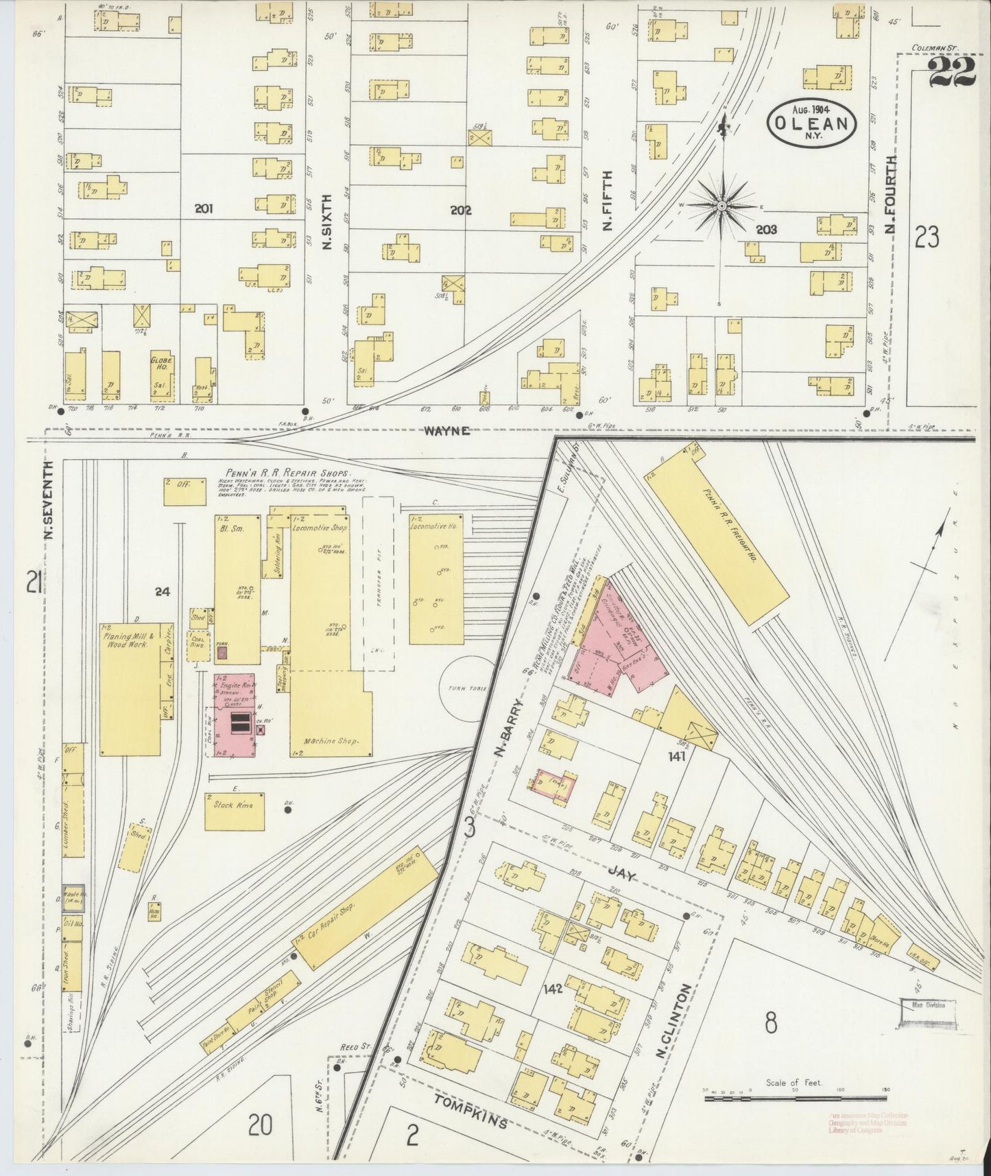 Sanborn Fire Insurance Map from Olean, Cattaraugus County, New York (1904), Sheet #0022 - Complete Map Set gallery image, historic Sanborn map, vintage wall art, New York New York