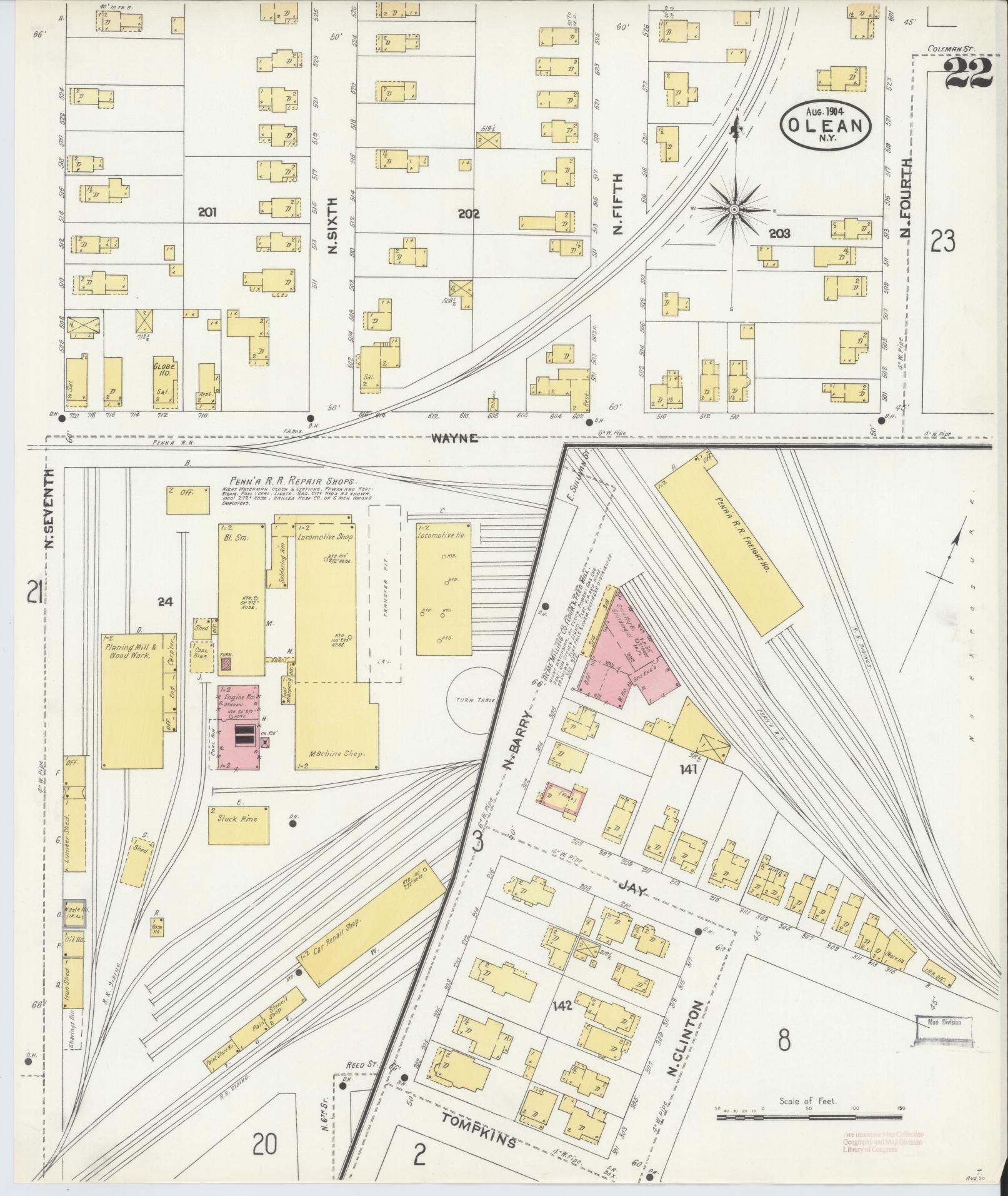 Sanborn Fire Insurance Map from Olean, Cattaraugus County, New York (1904), Sheet #0022 - Complete Map Set gallery image, historic Sanborn map, vintage wall art, New York New York