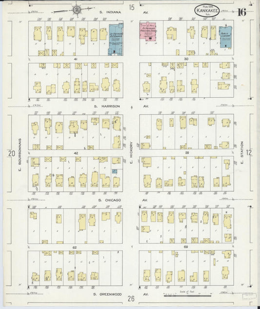 Sanborn Fire Insurance Map from Kankakee, Kankakee County, Illinois (1914), Sheet #0016 - Historic Sanborn Fire Insurance Map Print, vintage old map wall art, antique decor, genealogy gift, Illinois Illinois map