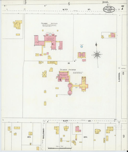 Sanborn Fire Insurance Map from Columbia, Maury County, Tennessee (1905), Sheet #0007 - Historic Sanborn Fire Insurance Map Print, vintage old map wall art, antique decor, genealogy gift, Tennessee Tennessee map