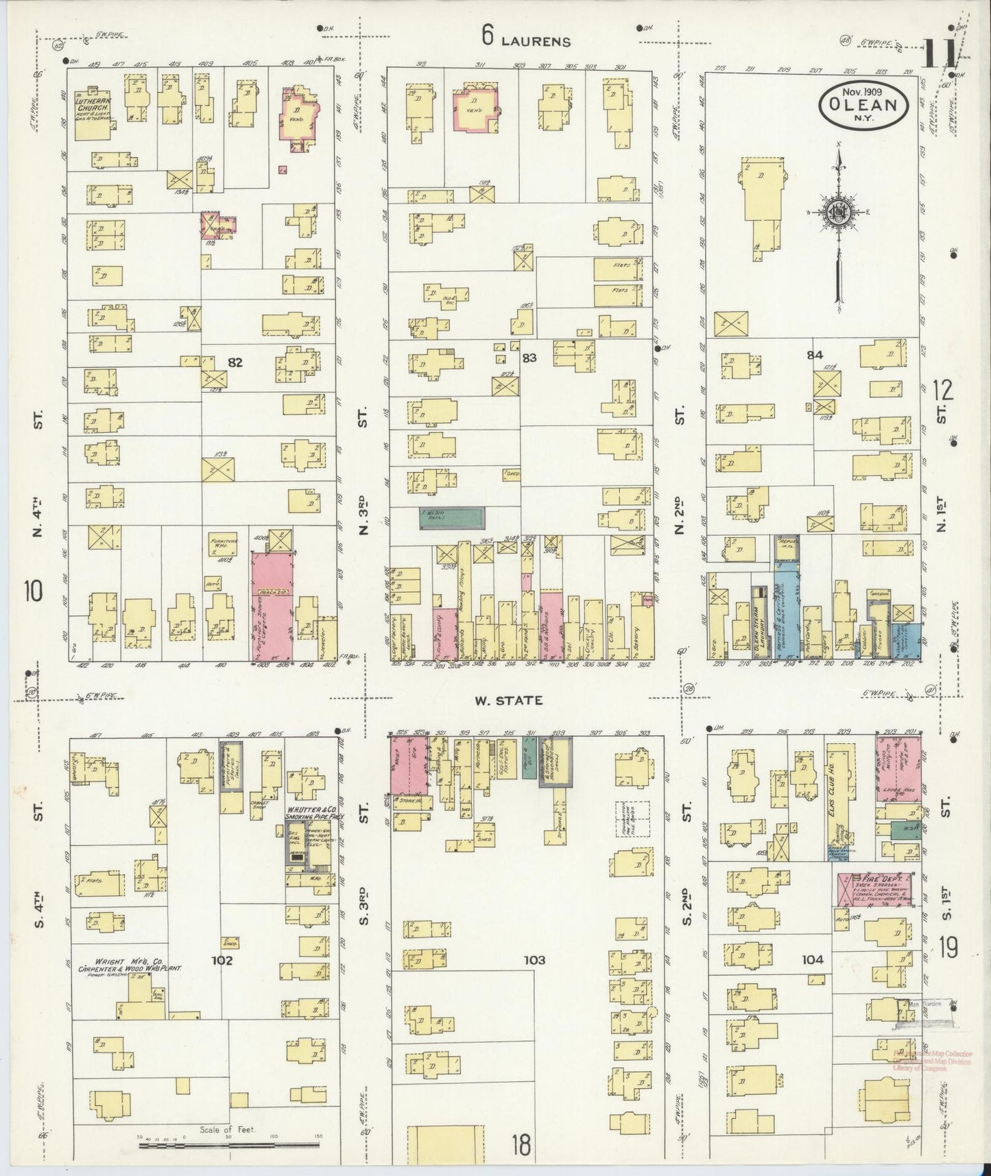 Sanborn Fire Insurance Map from Olean, Cattaraugus County, New York (1909), Sheet #0011 - Complete Map Set gallery image, historic Sanborn map, vintage wall art, New York New York