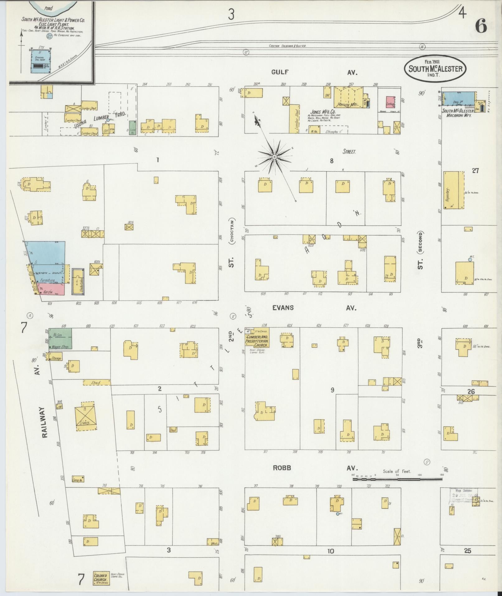 Sanborn Fire Insurance Map from South McAlester, Pittsburg County, Oklahoma (1901), Sheet #0006 - Historic Sanborn Fire Insurance Map Print, vintage old map wall art, antique decor, genealogy gift, Oklahoma Oklahoma map