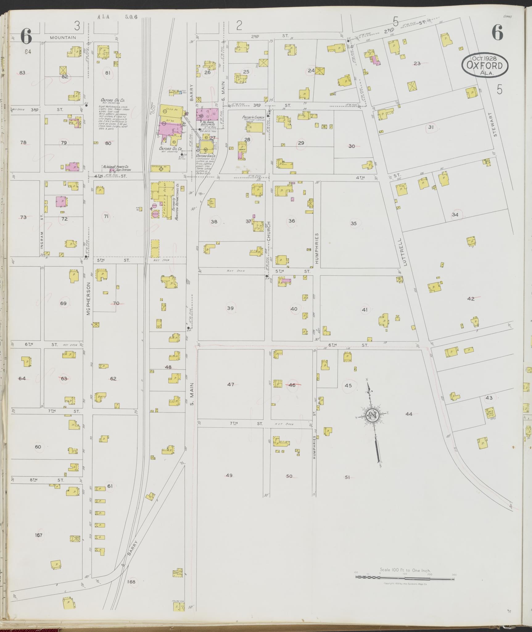 Sanborn Fire Insurance Map from Oxford, Calhoun County, Alabama (1928), Sheet #0006 - Complete Map Set gallery image, historic Sanborn map, vintage wall art, Alabama Alabama