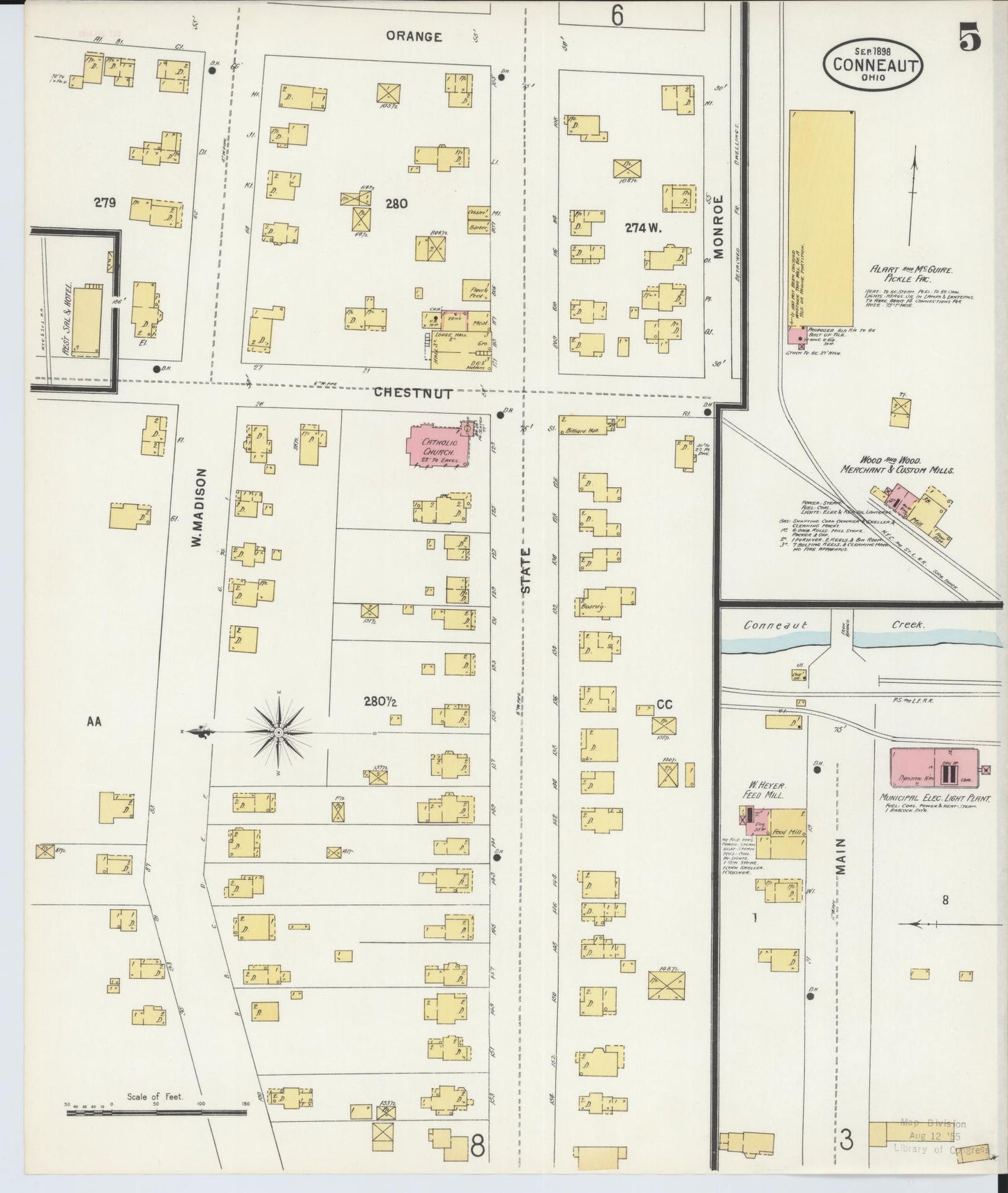 Sanborn Fire Insurance Map from Conneaut, Ashtabula County, Ohio (1898), Sheet #0005 - Historic Sanborn Fire Insurance Map Print, vintage old map wall art, antique decor, genealogy gift, Ohio Ohio map