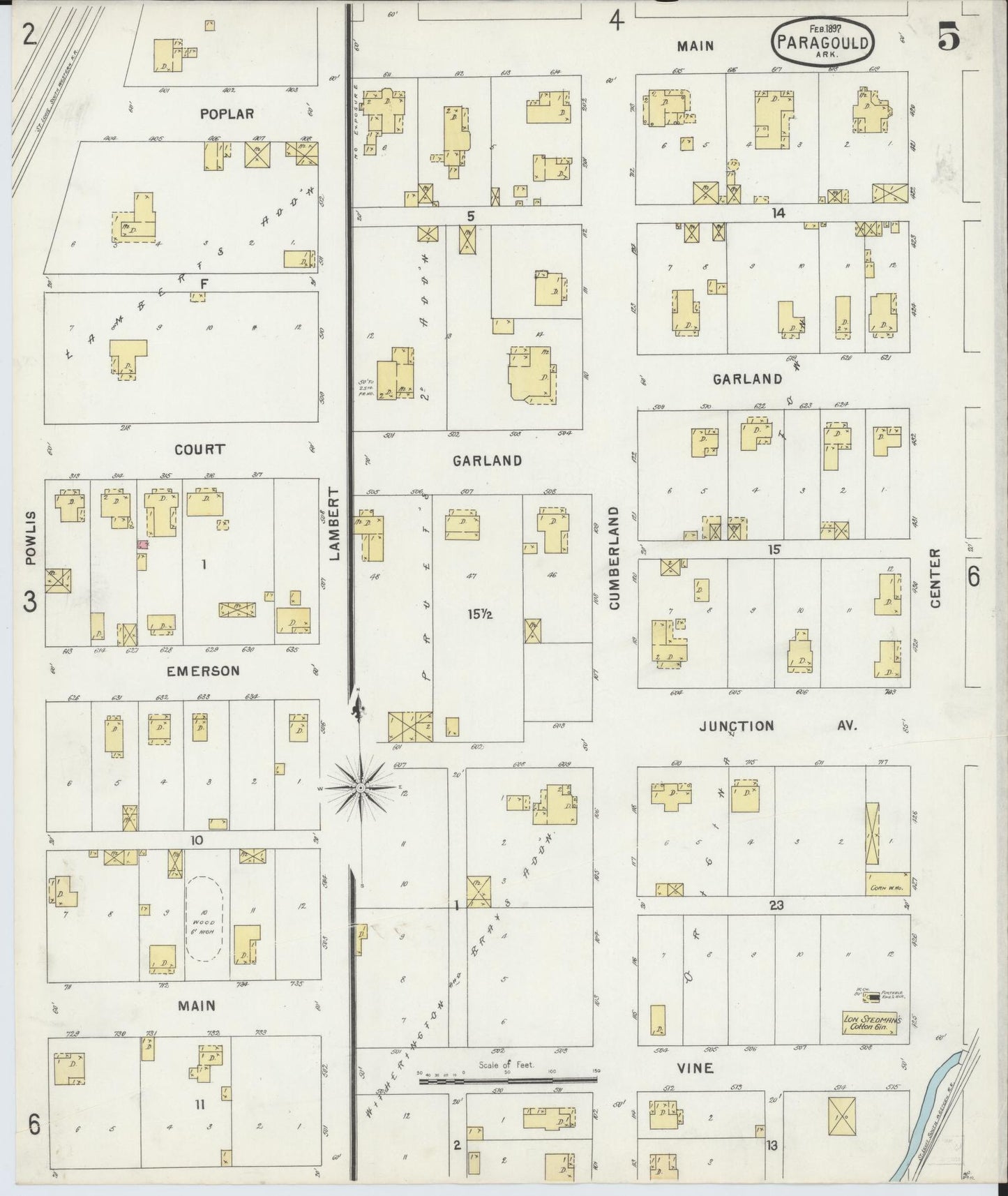 Sanborn Fire Insurance Map from Paragould, Greene County, Arkansas (1897), Sheet #0005 - Complete Map Set gallery image, historic Sanborn map, vintage wall art, Arkansas Arkansas