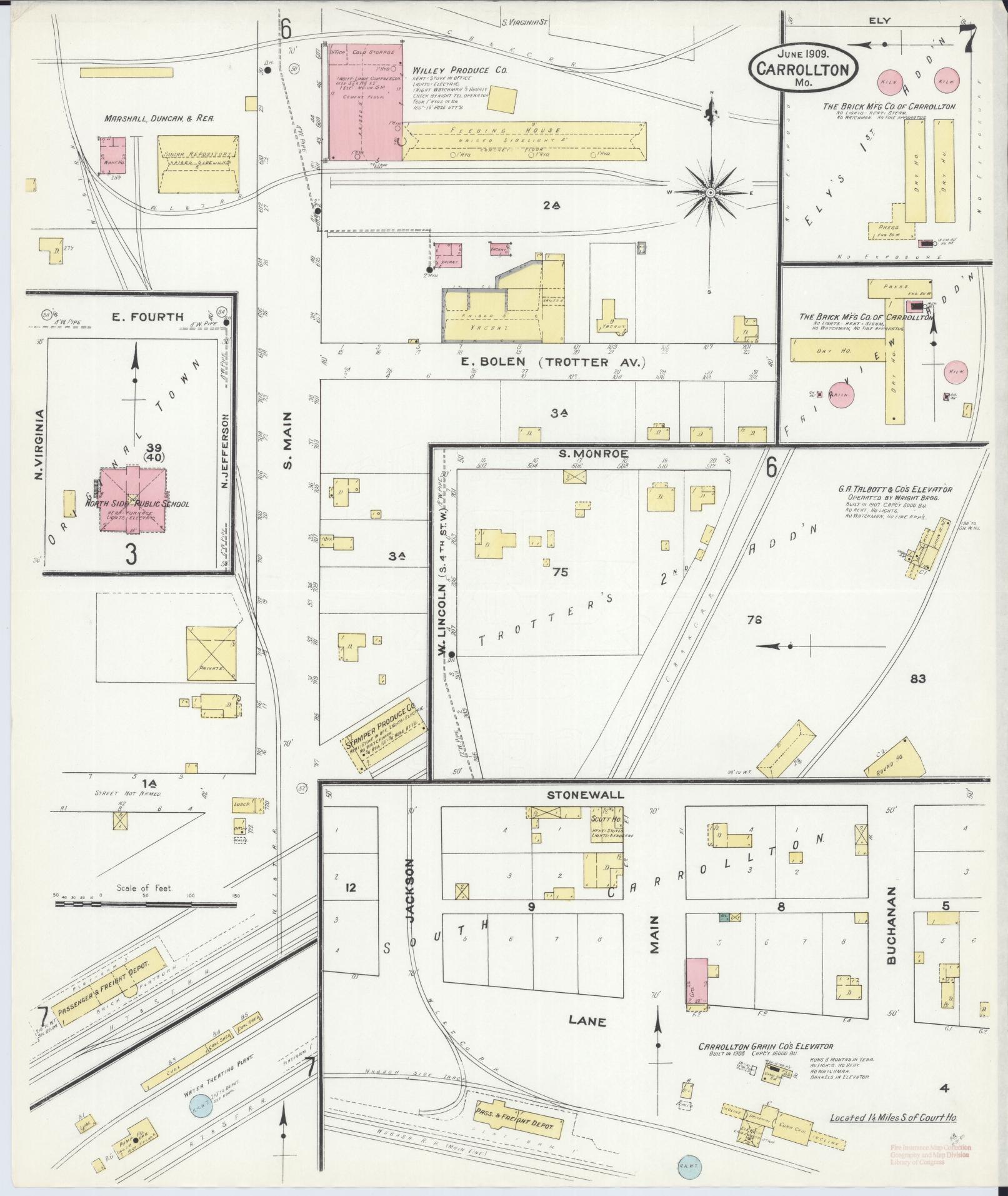 Sanborn Fire Insurance Map from Carrollton, Carroll County, Missouri (1909), Sheet #0007 - Complete Map Set gallery image, historic Sanborn map, vintage wall art, Missouri Missouri
