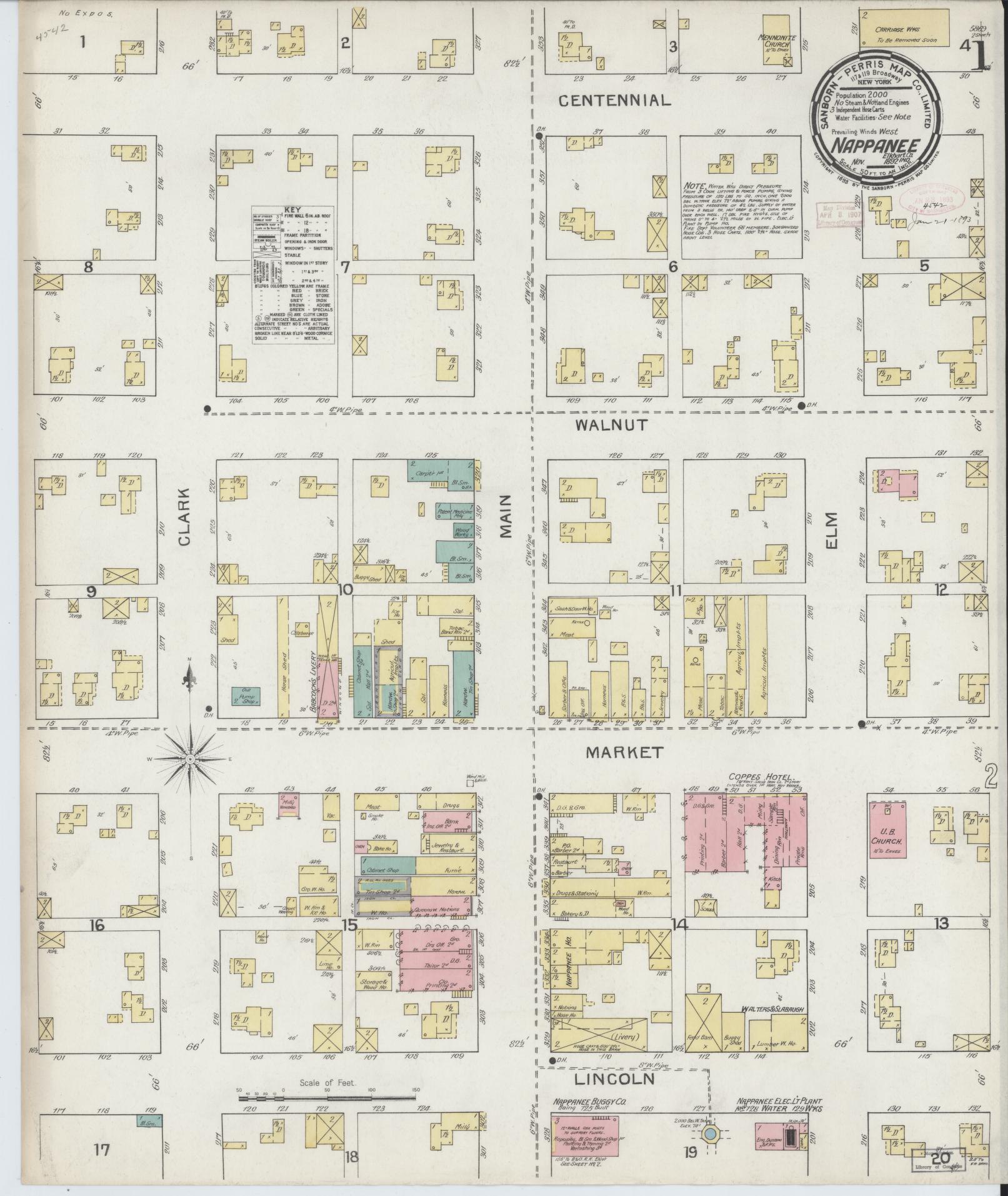 Sanborn Fire Insurance Map from Nappanee, Elkhart County, Indiana (1892), Sheet #0001 - Complete Map Set gallery image, historic Sanborn map, vintage wall art, Indiana Indiana