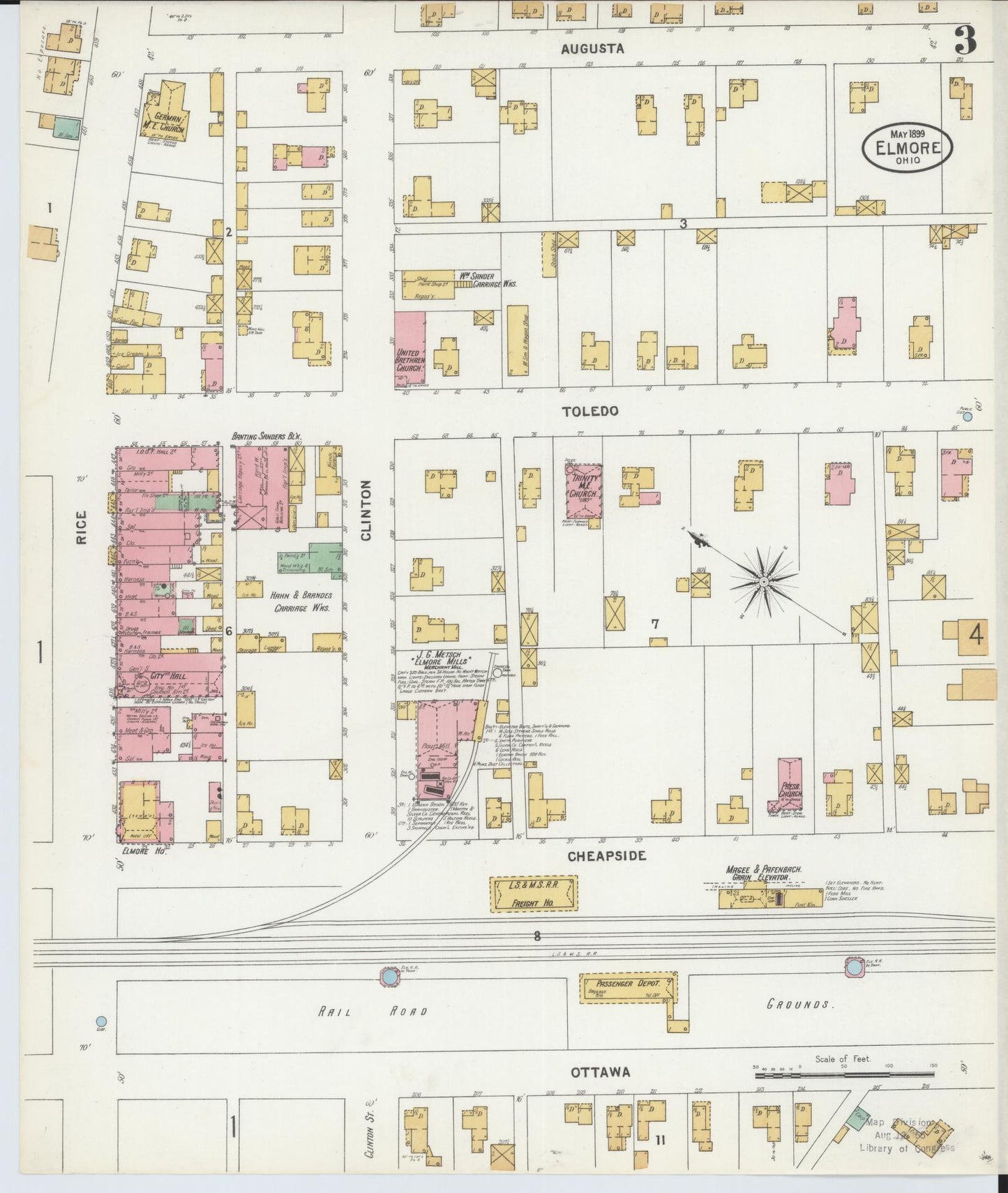 Sanborn Fire Insurance Map from Elmore, Ottawa County, Ohio (1899), Sheet #0003 - Complete Map Set gallery image, historic Sanborn map, vintage wall art, Ohio Ohio