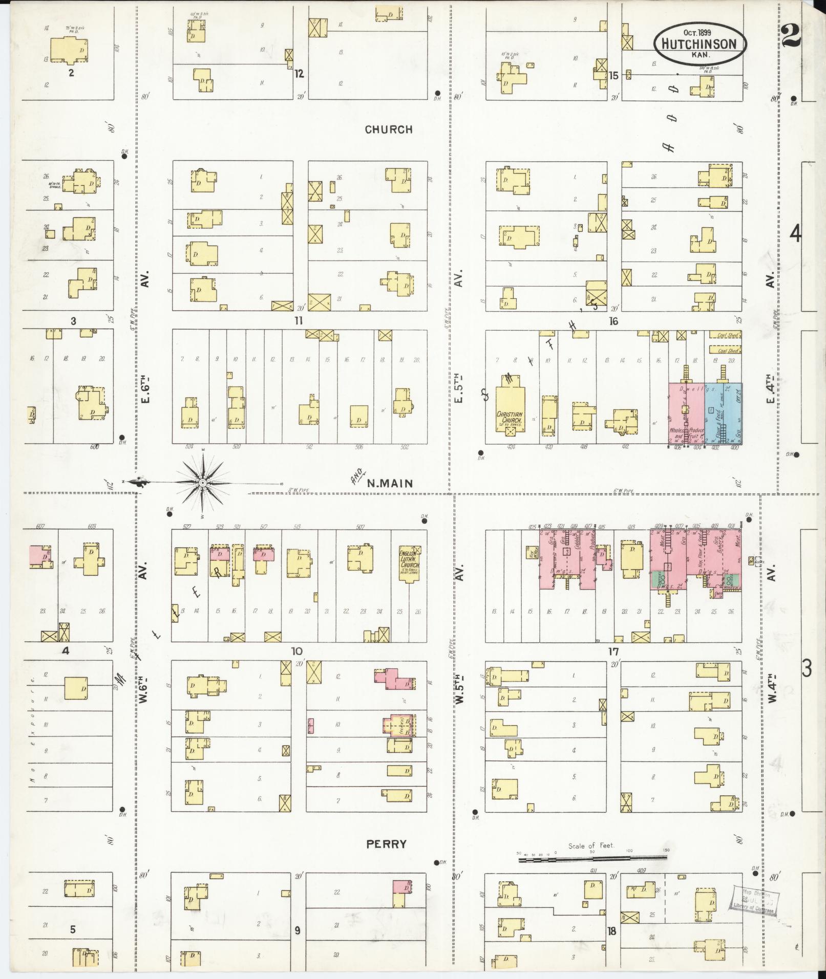 Sanborn Fire Insurance Map from Hutchinson, Reno County, Kansas (1899), Sheet #0002 - Complete Map Set gallery image, historic Sanborn map, vintage wall art, Kansas Kansas