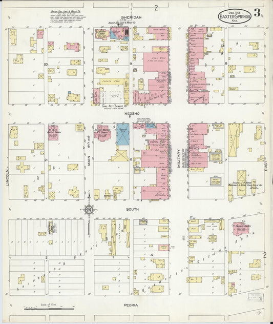 Sanborn Fire Insurance Map from Baxter Springs, Cherokee County, Kansas (1913), Sheet #0003 - Historic Sanborn Fire Insurance Map Print, vintage old map wall art, antique decor, genealogy gift, Kansas Kansas map