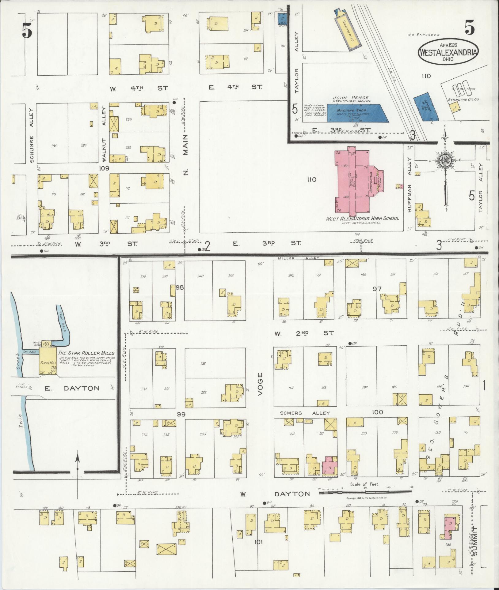 Sanborn Fire Insurance Map from West Alexandria, Preble County, Ohio (1926), Sheet #0005 - Historic Sanborn Fire Insurance Map Print, vintage old map wall art, antique decor, genealogy gift, Ohio Ohio map